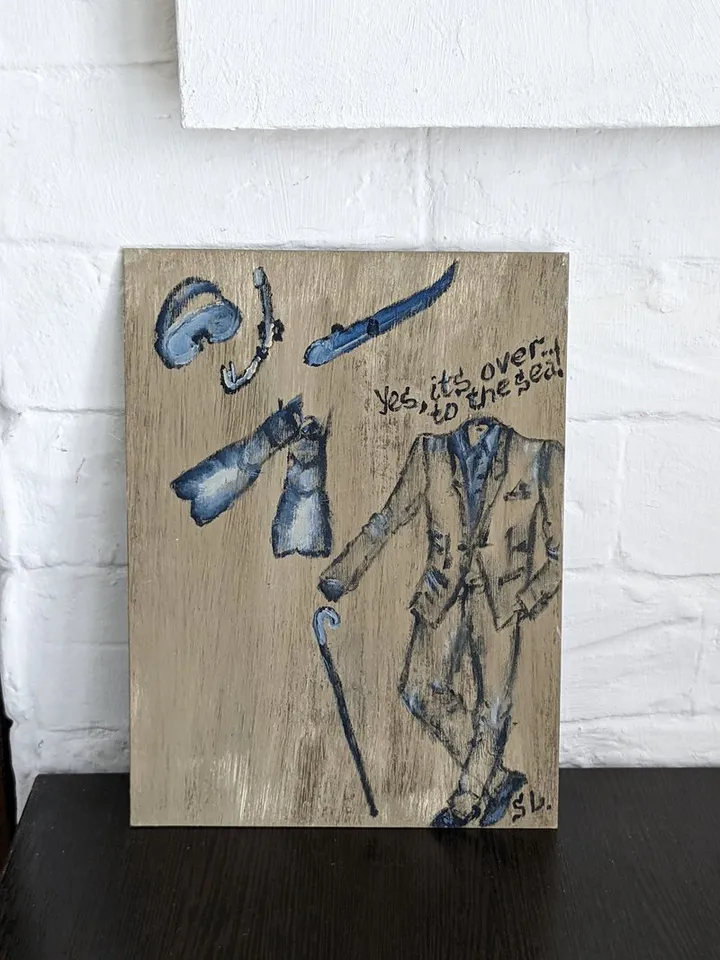 Oil Painting "Man with Diving Equipment" Original Art 10x7" Cardboard