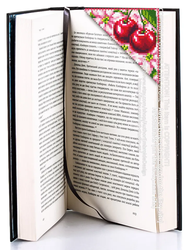 Corner bookmark cross stitch pattern PDF download Spring cross stitch chart, Floral bookmark corner digital PDF Сherry blossom Berries #B180