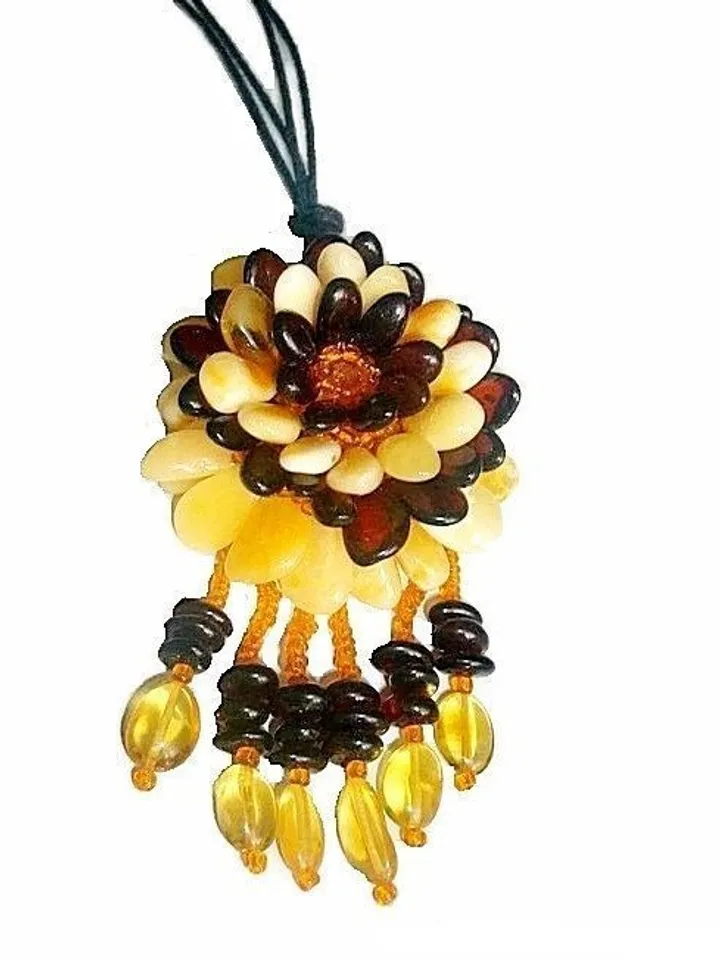 Amber Flower Jewelry Pendant and Brooch Baltic Amber Flower Necklace Birthday Mother's Day Christmas Gift for Women Mom Holiday Handmade Jewelry