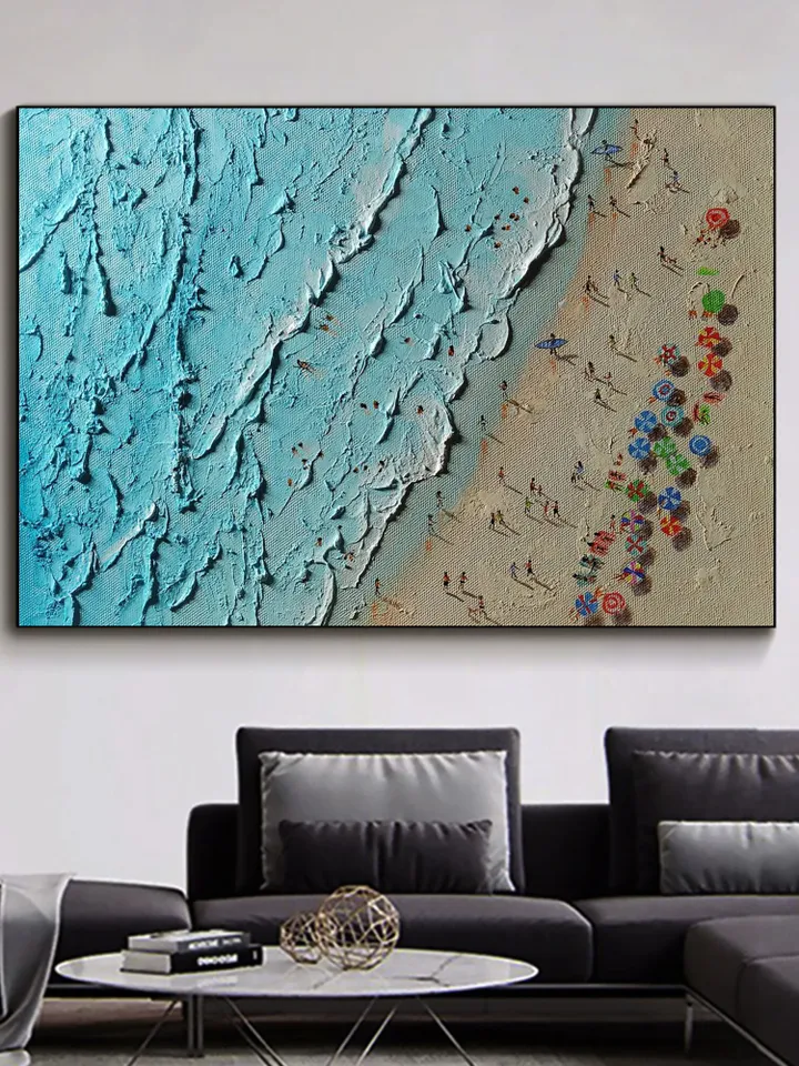 Original Beach Painting, Aerial Beach Art, Ocean Art, Textured Seascape, Coastal Wall Art, Summer Vibes Decor, Beach House Decor,Impasto Art