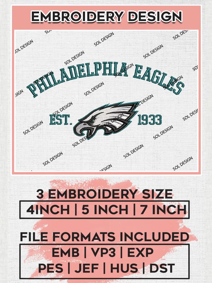 Philadelphia Eagles Est 1933 Embroidery Design Files, NFL Eagles, NFL Logo Embroidery Files, NFL Philadelphia Eagles Machine Embroidery Design, Digital Download
