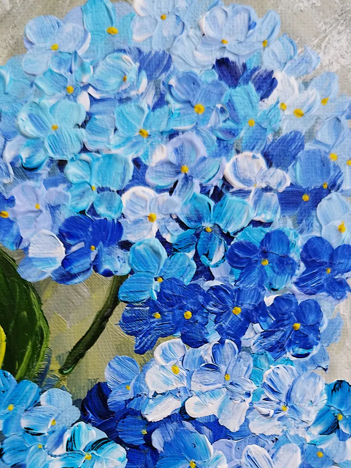 Blue Hydrangea Painting Art Impasto Flowers Artwork