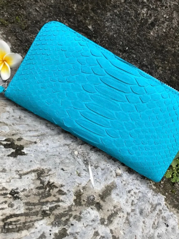 Turquise Genuine Python Unisex Wallet | Blue Leather Wallet Handmade | Snake print Accessories | aqua color Woman Wallet Exotic Leather