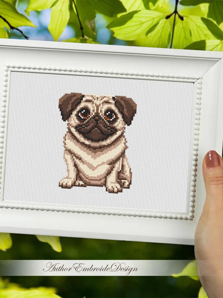 Pug dog cross stitch pattern PDF download Small pet cross stitch chart, Cute dog pattern digital PDF, Pug cross stitch, Dog lover gift #K68