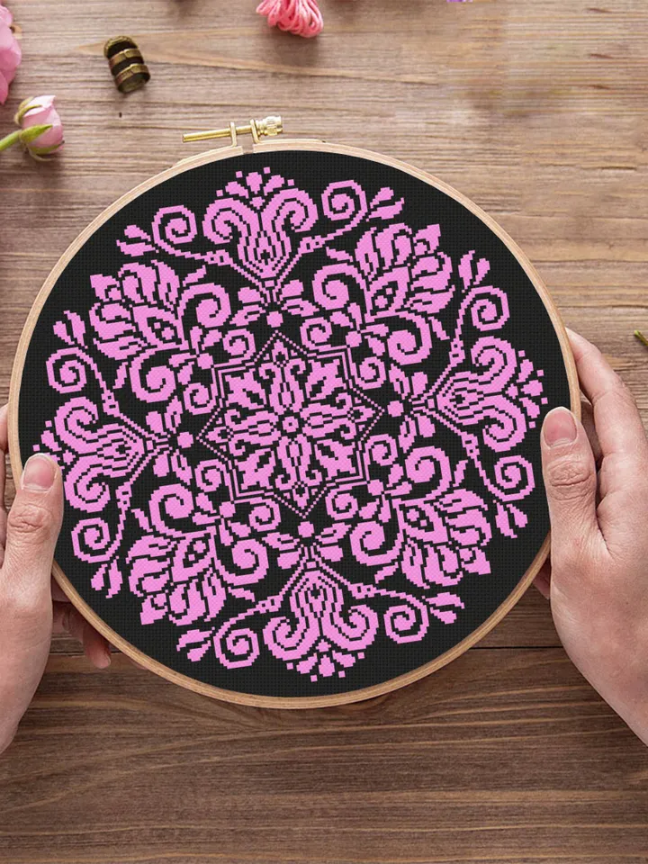 Flower mandala cross stitch pattern PDF download Floral ornament cross stitch chart, Mandala pattern digital PDF, Mandala embroidery #M110