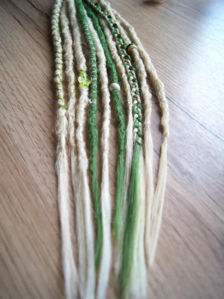 Dreads on hairband. Crochet Dreadlocks extensions. Ponytail blonde green synthetic hair. Hippie Witchy Pagan Viking Bohemian Boho style