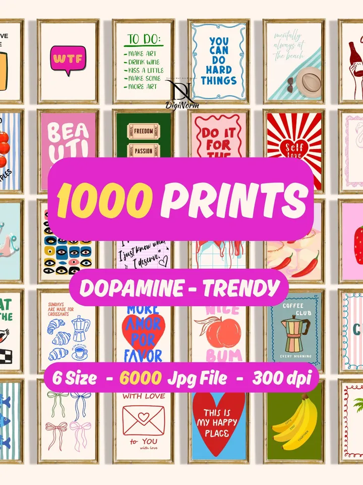 1000+ Dopamine Maximalist Gallery Wall Art Bundle, Trendy Preppy Eclectic Digital Prints for College Dorm Room , Digital Download print