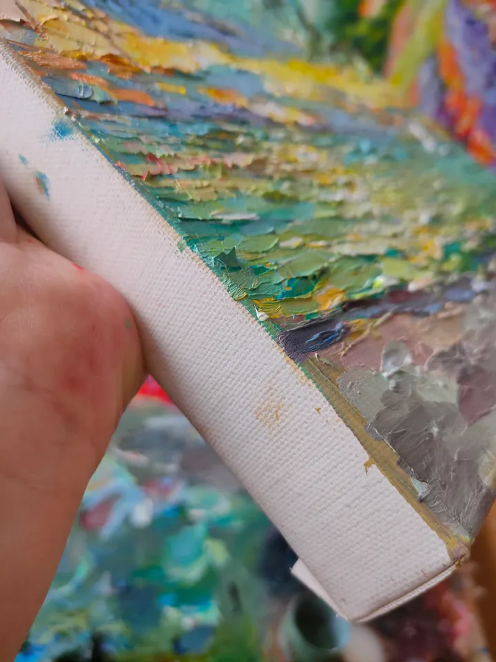 Seascape California Oil Painting Stretched on Frame Canvas 12/12 inch Original Art Colorful Seascape Oil Painting Made with Palette Knife by Nata_Lena_Art