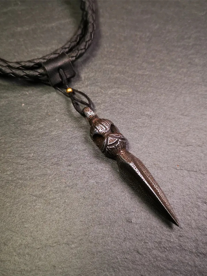 Gandhanra Handmade Skull Phurba Amulet,Kila - Dorje Phurba,Tibetan Budhist Ritual Implement Pendant,Made of Cold Iron,2.48"