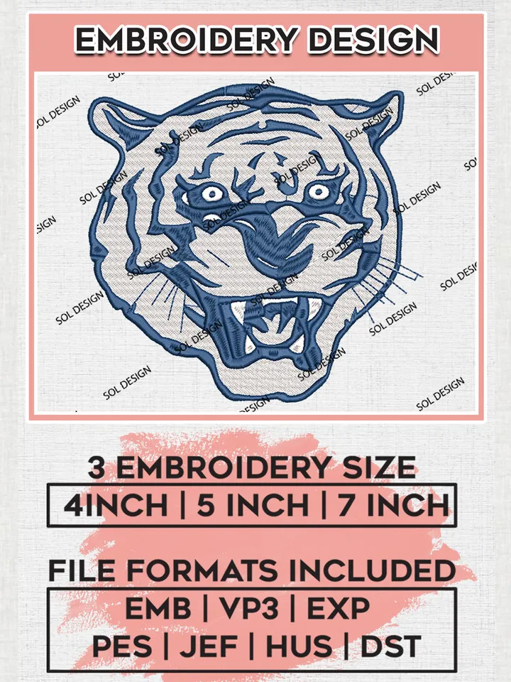 Jackson State Tigers Embroidery Designs, NCAA Logo Machine Embroidery Files, NCAA Jackson State Tigers Logo, NCAA Embroidery Designs, Machine Embroidery Designs, Digital Download