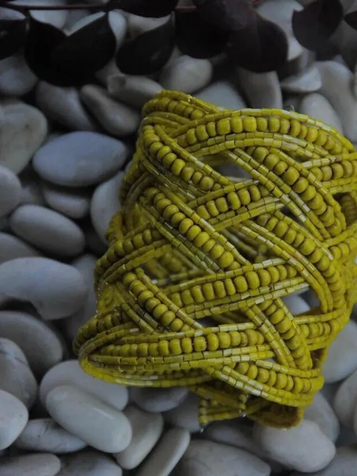 Yellow Beaded Handmade Women Bracelet | Wide Bracelet | Bead Bracelet | Yellow Summer Bracelet | Chic Bracelet | Evening Classy Bracelet