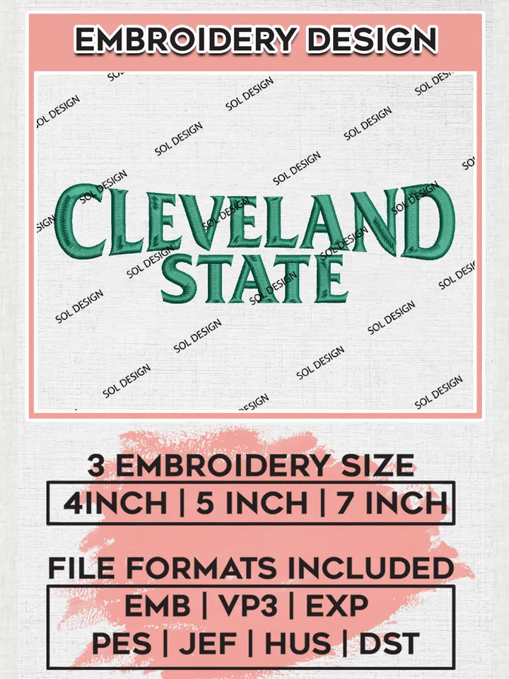 Cleveland State Football Team Writing Logo Embroidery Design Files, NCAA Cleveland State Vikings Machine Embroidery, NCAA Teams, Game Day, 3 sizes, NCAA Machine embroidery designs, Digital Download