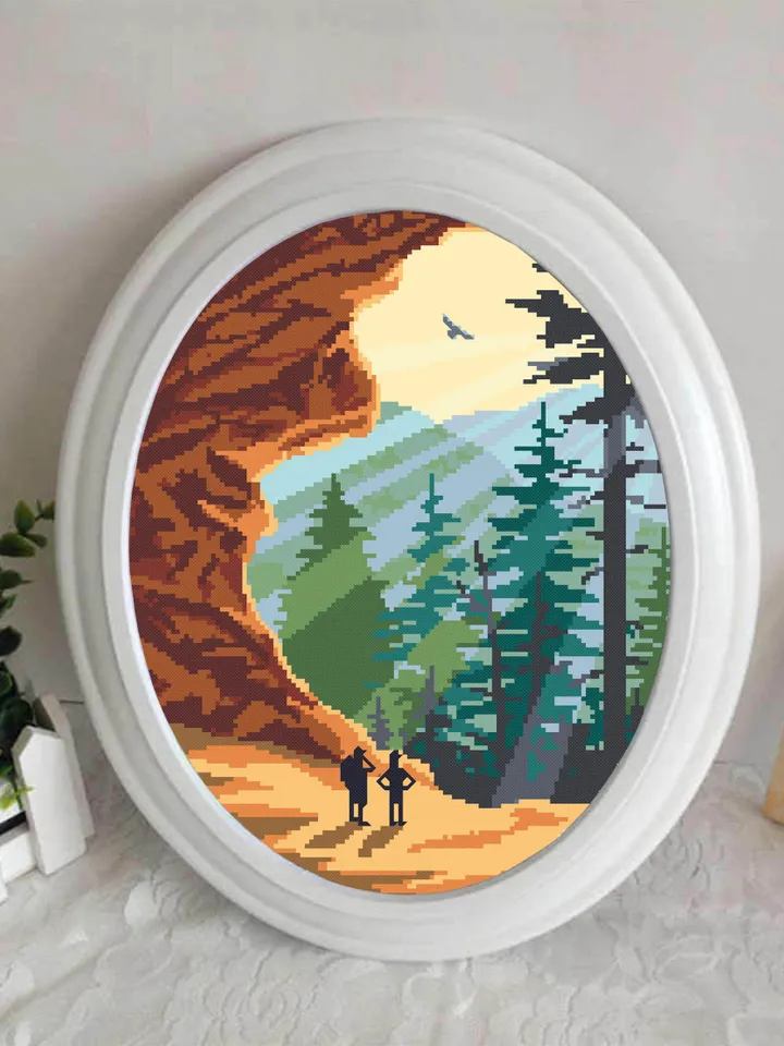 Great Smoky Mountains National park cross stitch pattern PDF Mountain landscape embroidery beginners Nature USA cross stitch chart #L27