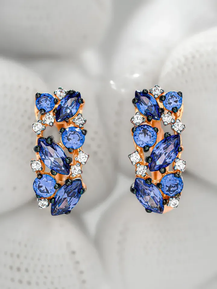 Earrings jewelry Silver gold plated 925 assay value with tanzanite