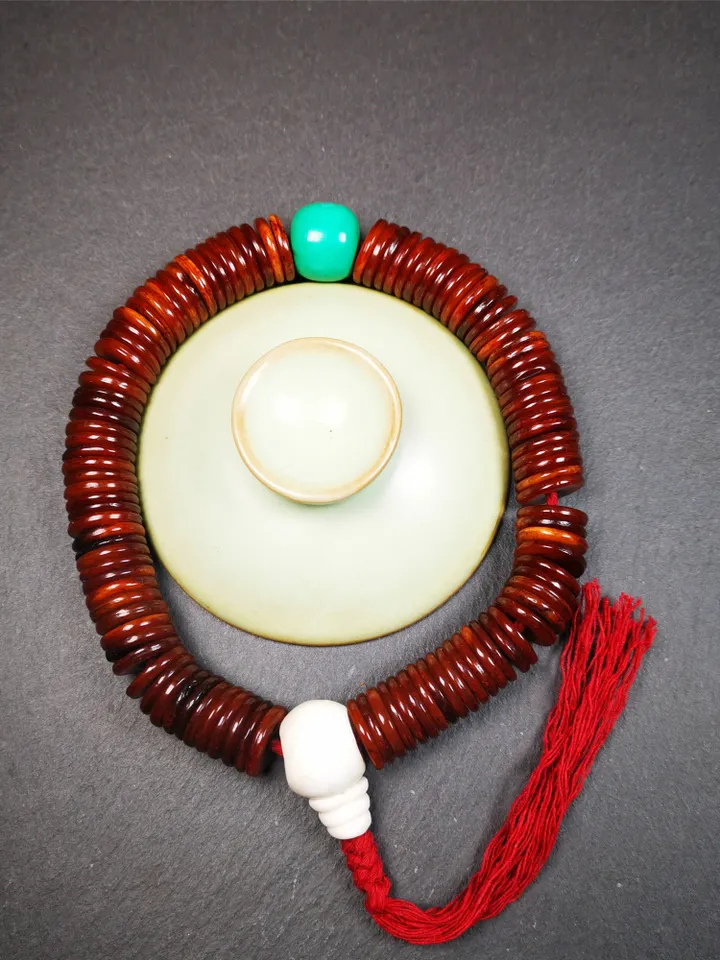 Gandhanra Original Tibetan Yak Bone Mala, Hand-carved 108  Prayer Beads,Rosary Beads,0.55&quot;