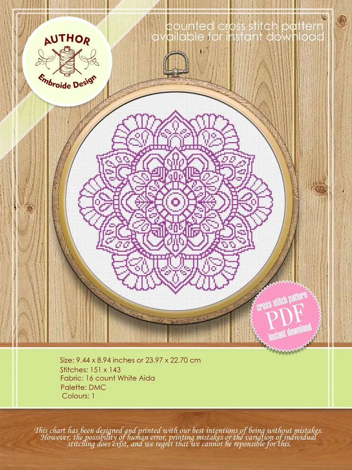 Mandala set cross stitch pattern download PDF Monochrome mandala cross stitch chart, Floral ornament hand embroidery PDF, Home decor #S23