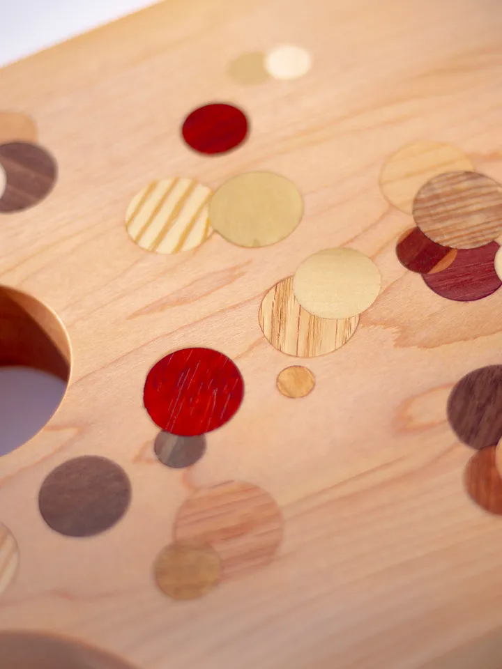 Maple Multi Color Polka Dot Inlay Kitchen Board with Handle Hole