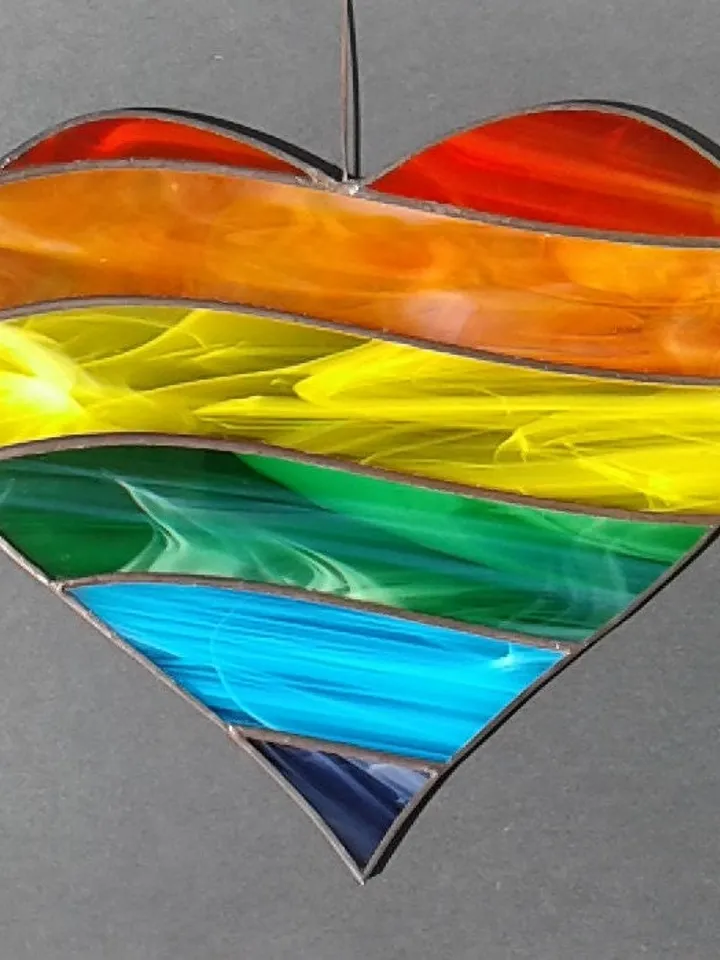 Rainbow Heart . Art stained glass window hanging Suncatcher , LGBTQ pride