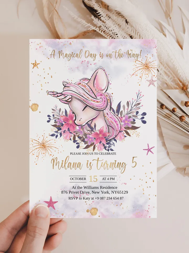 Unicorn Birthday Invitation Editable Unicorn Party Invitation A Magical Day is on the Way; uc1