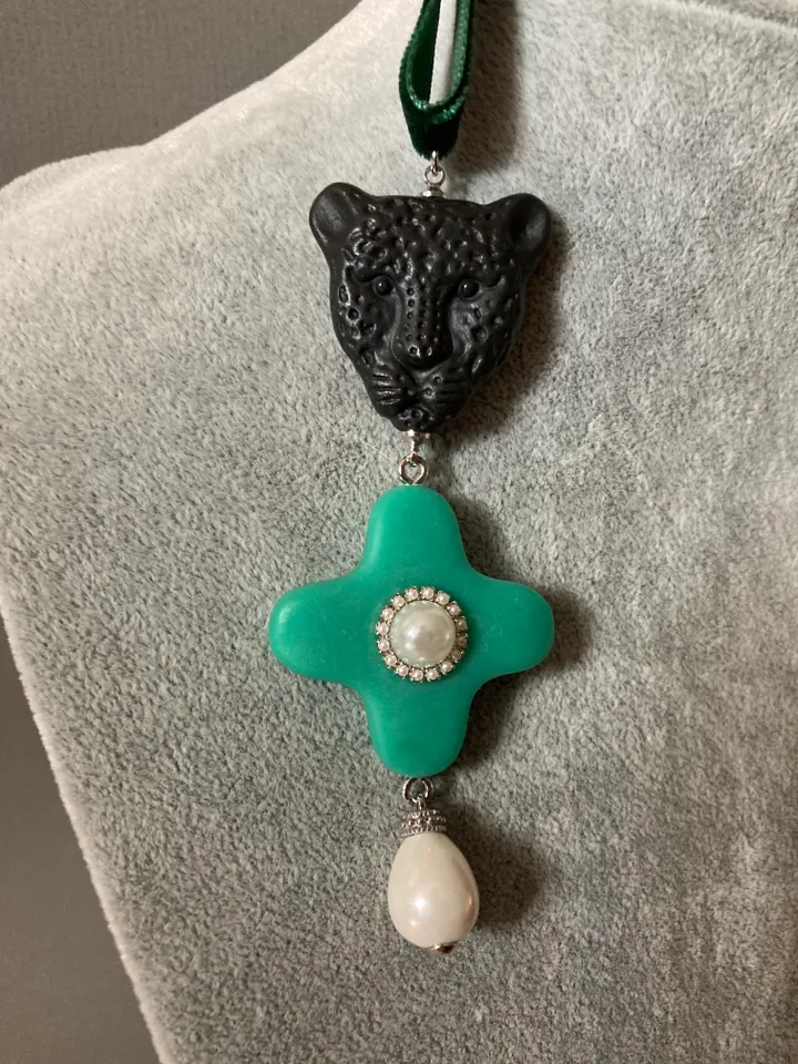 Choker leopard porcelain green flower
