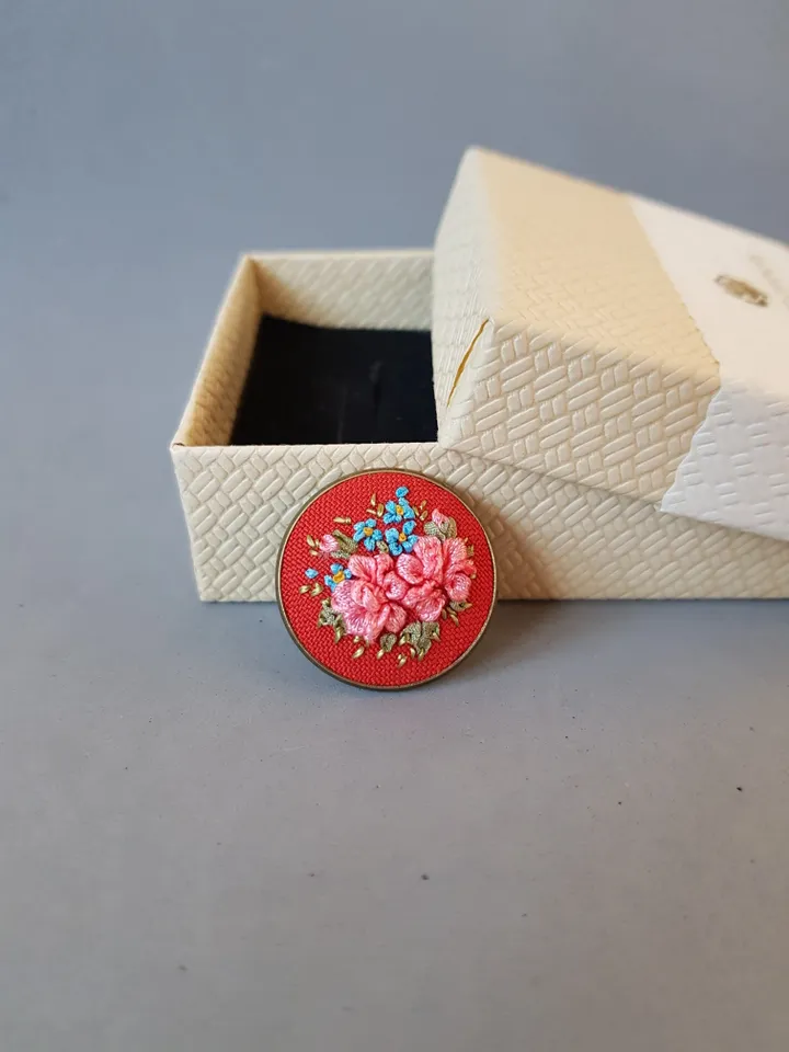 Ribbon embroidered brooch for her, hand embroidery jewelry