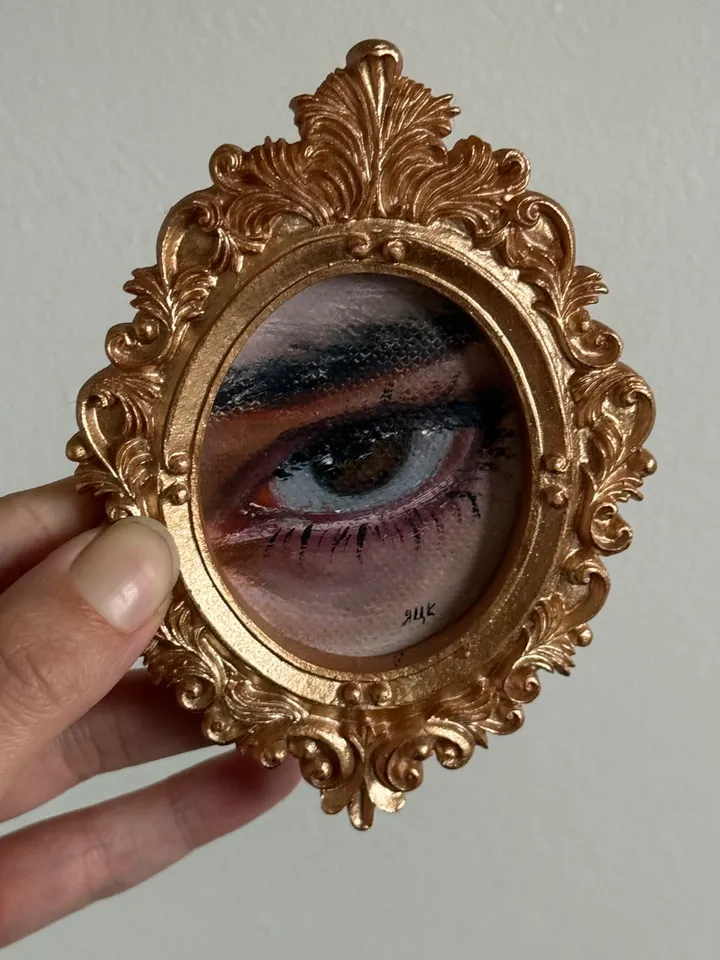 Original Framed Lover's Eye Antique Painting Illustration Vintage Style Small