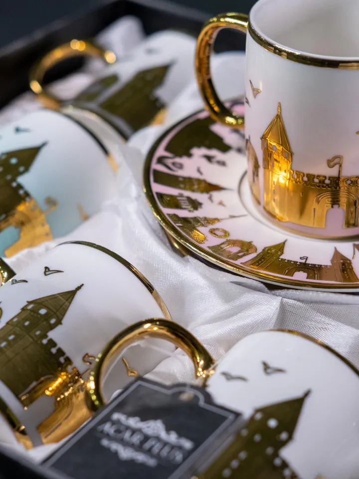 Black And Gold Istanbul Themed Luxury 12 Pieces Tea Cups And Saucers | Black and Gold Tea Cups | Elegant 12-Pieces Tea Cups