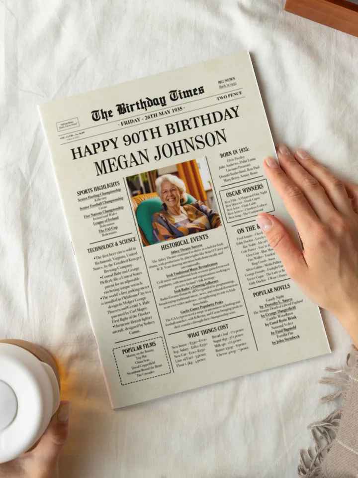 90th birthday NEWSPAPER poster, 90th birthday gift for women or men, 90th birthday poster, 1935 birthday party for Ireland, Irish highlights