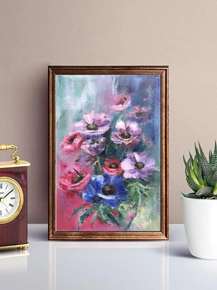 Flowers Original Painting Floral Oil Wall Art Anemones Painting