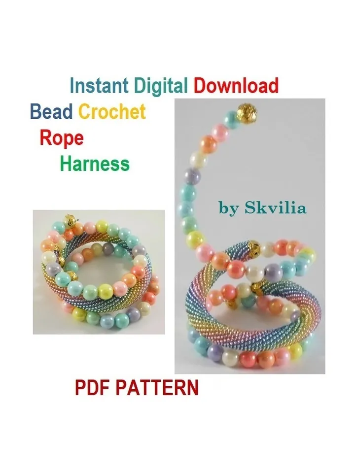 Tutorial wire wrapped bracelet, pattern of a "Victory" bracelet with memory wire, Beaded rope, Double bead crochet, PDF