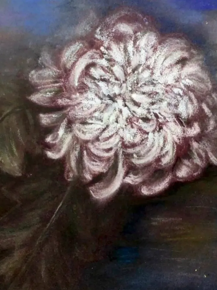 Chrysanthemum pastel original painting.Pastel hand made flowers painting.Small Gift for her.