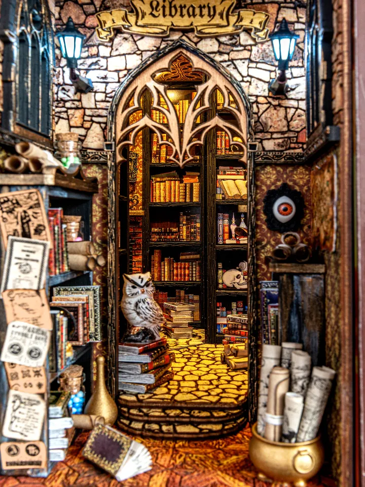 Book nook library, Dark Academia booknook, Wizard library, bookshelf insert, Dark Academy library, Magic library, Wizard cabinet, Magic room