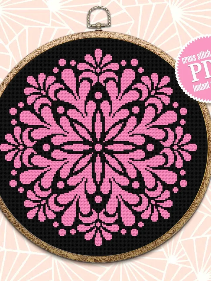 Mandala cross stitch pattern download PDF Easy mandala digital PDF Monochrome cross stitch chart Modern quick cross stitch Home decor #M112