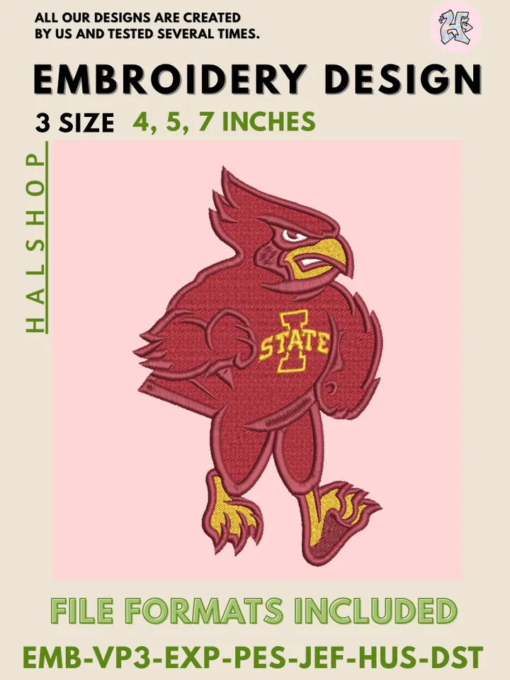 Iowa State Cyclones NCAA Logo Embroidery Design – Digital Download for Embroidery Machines 🌪️