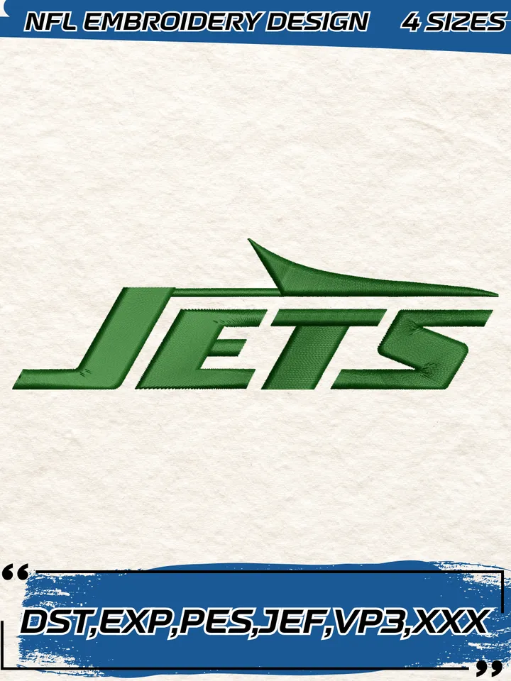 New York Jets Embroidery Design,NFL Logo Embroidery Design,Machine Embroidery Design File,4 Sizes, Digital Download