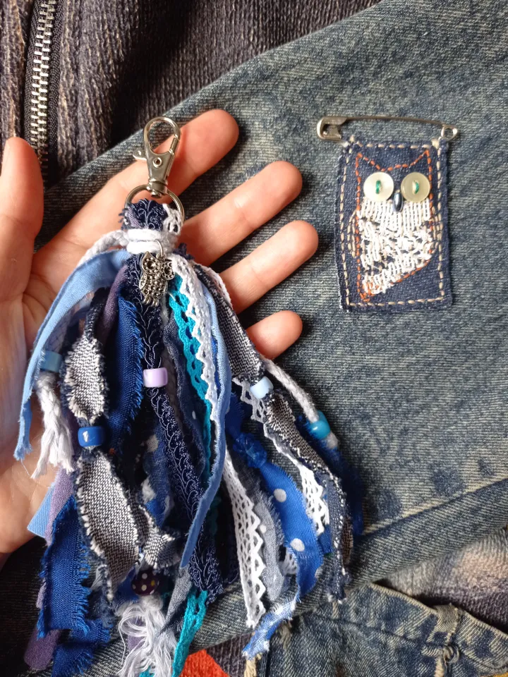 Owl Brooch and boho keychain Set