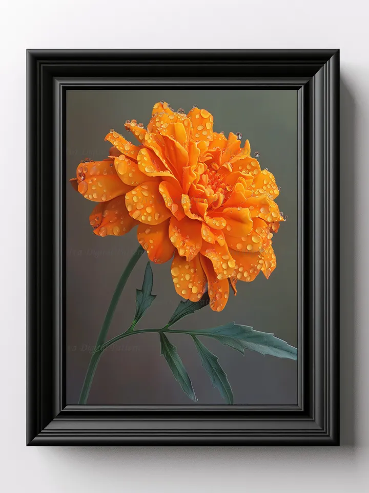 Digital Orange Flower Marigold Set of 2 Art Print Abstractionism  , Modern Wall Art Decor, Digital Prints, Instant Download AI