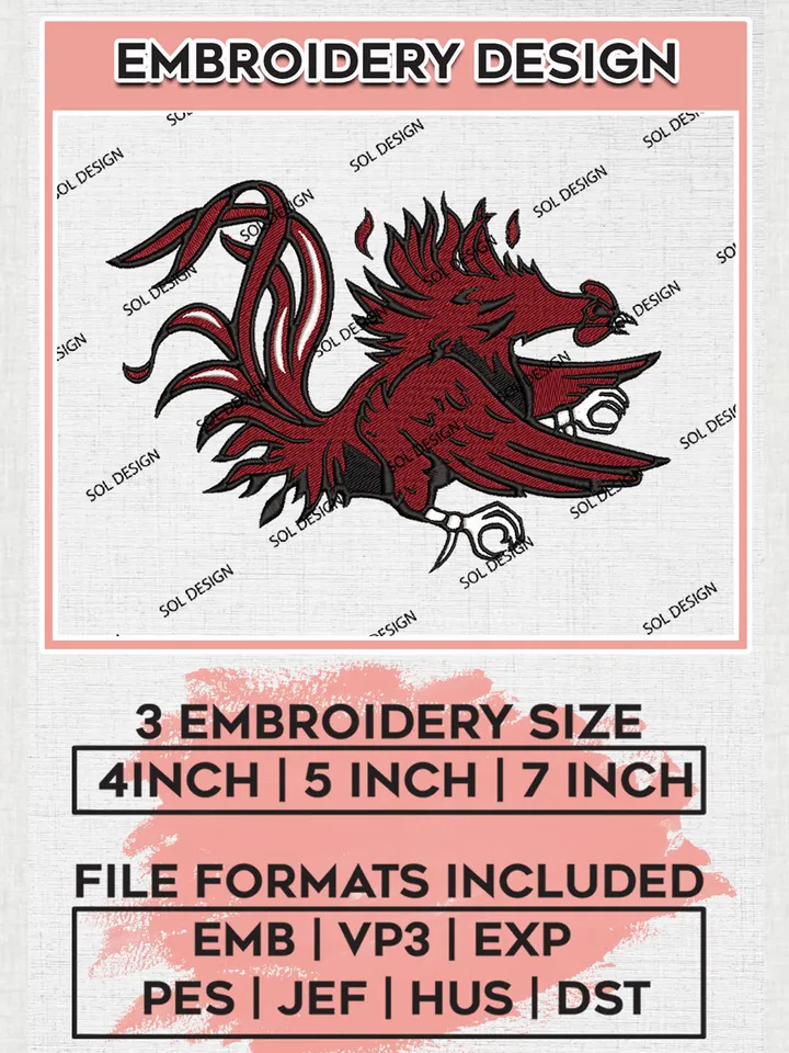 South Carolina Gamecocks Embroidery Designs, NCAA Logo Machine Embroidery Files, NCAA South Carolina Gamecocks Logo, NCAA Embroidery Designs, Machine Embroidery Designs, Digital Download