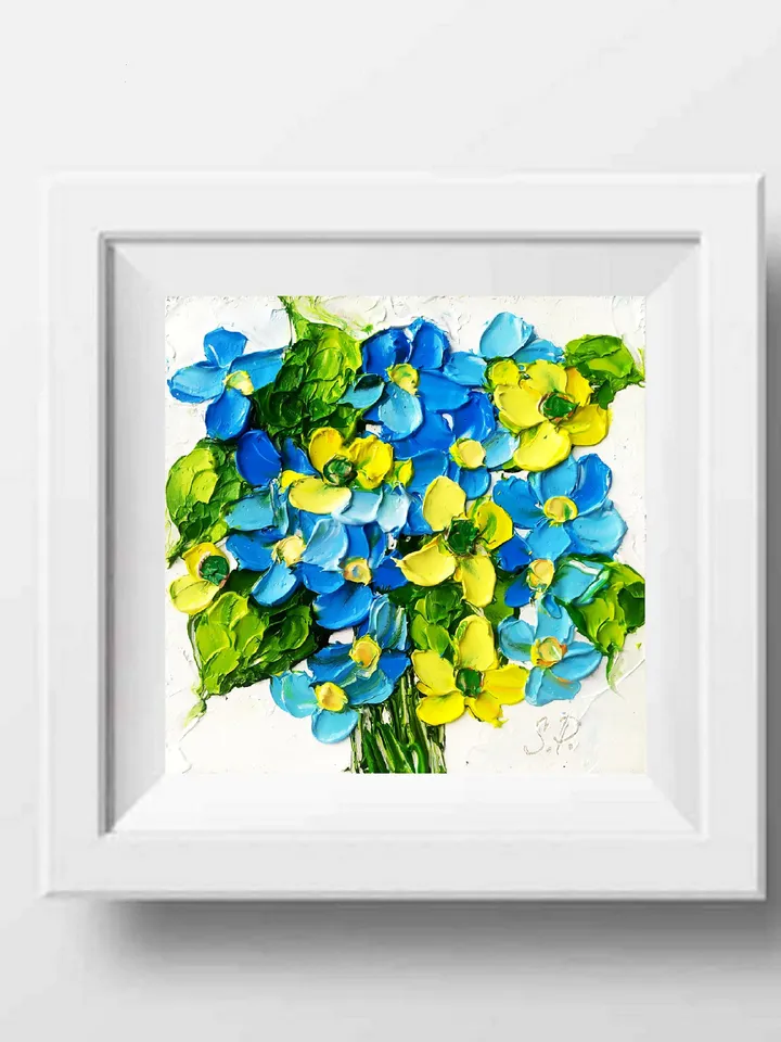 Forget-Me-Not Painting Flower Original Art Impasto Painting Small Flowers Wall Art