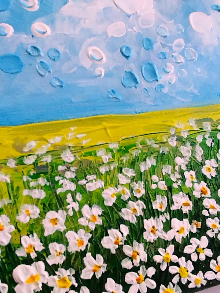 Daisies small painting Textured landscape art Mini artwork