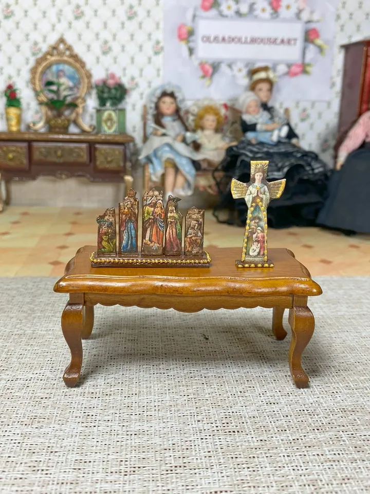 Christmas set. Dollhouse miniature. 1:12. Christmas. Christmas gift. Author's design. Nativity scene.
