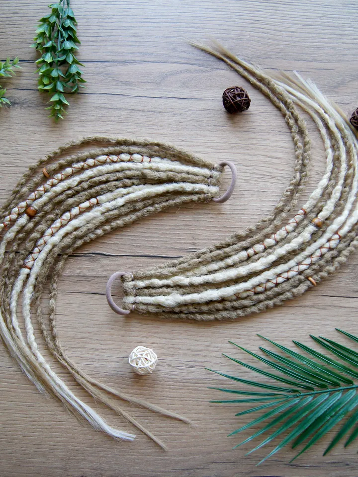 Sandy Blonde Boho Ponytail Dreadlock Hairband 22&quot; Ready Dread Extensions Easy Clip-In Hair Falls for Festivals Costumes Bohemian Wig