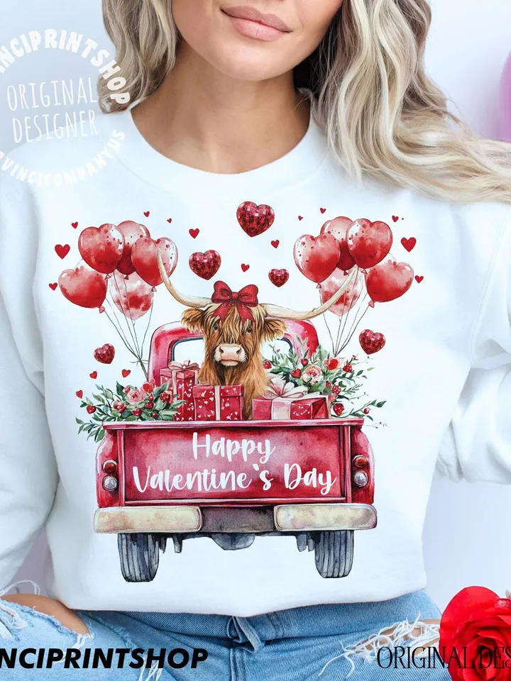 Valentines Highland Cow PNG, Happy Valentine’s Day PNG, Highland cow png, Western Valentine png, Valentines Sublimation, Western Country png