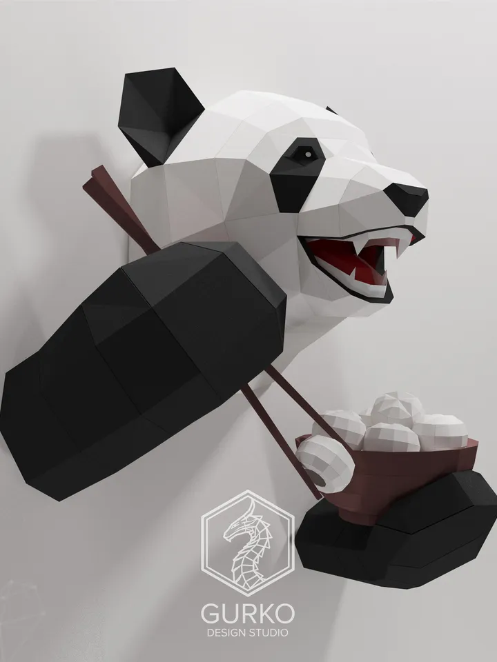 Funny Panda Papercraft, Bear, Digital Template, PDF Download, Gurko, Trophy, 3D Low Poly, Pepakura, DIY Origami, Paper Decor, DIY Gift