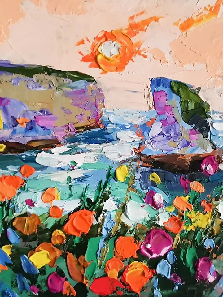 California Poppy Painting Original Art Impasto Oil Painting landscapes Sea