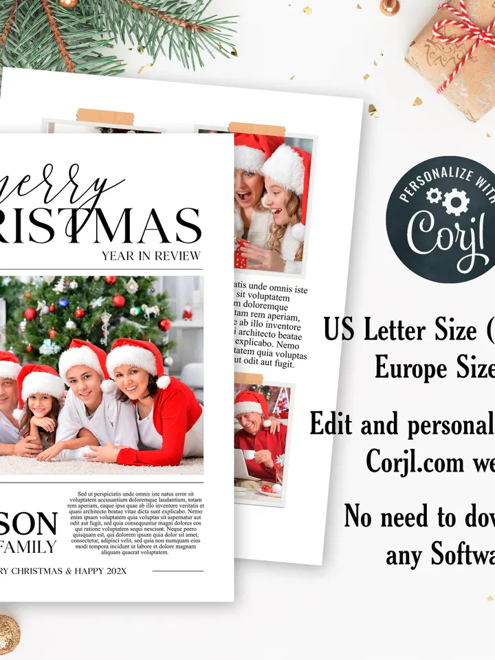 Christmas Newsletter Template, Editable Year In Review Template