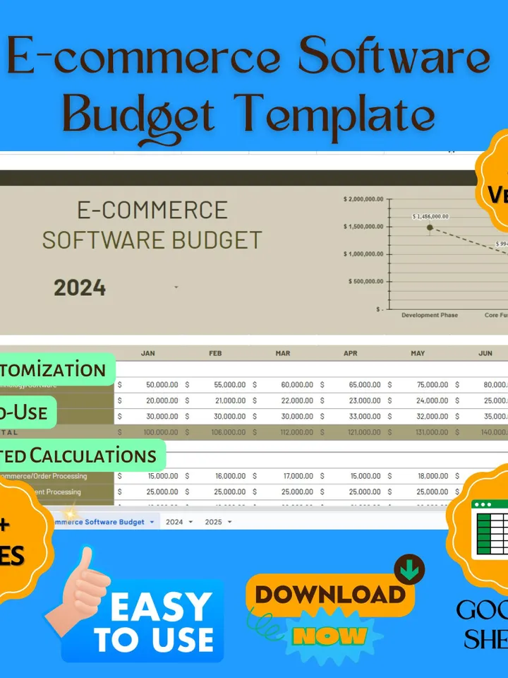 E-commerce Software Budget Template, Online Business Expense Tracker, SaaS Cost Planner, Digital Store Budget Spreadsheet