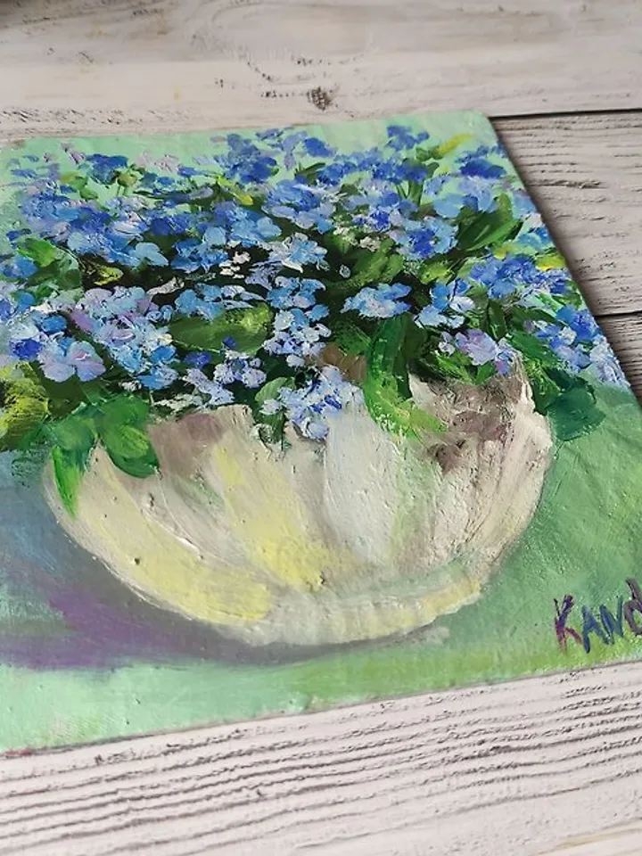 Bluebonnet Original Art Forget me nots Oil Painting Floral Artwork