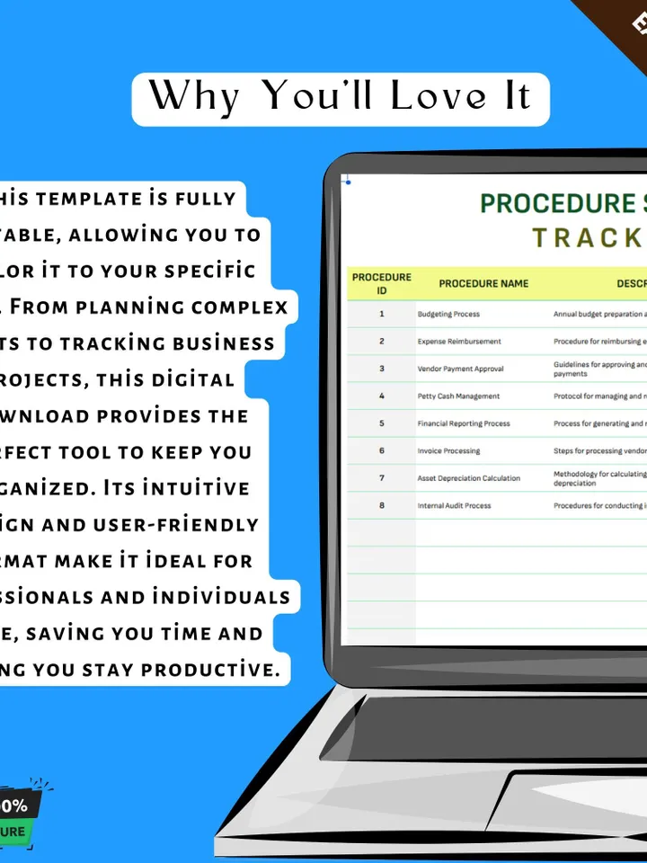 Financial Procedure Status Tracker Template, Editable Google Sheets, Finance Workflow Management Tool