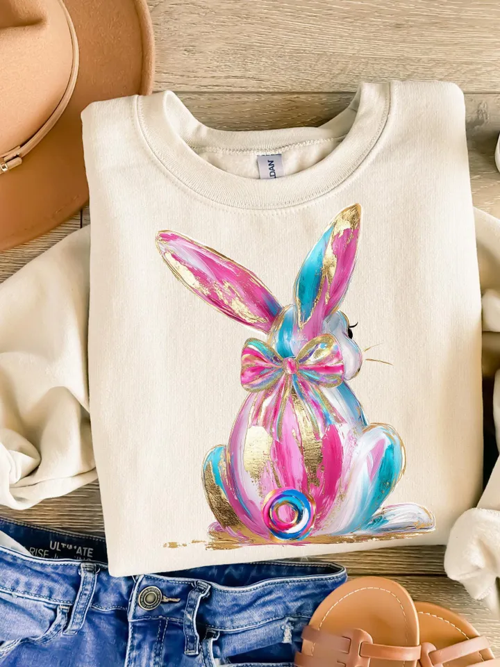 Brushstroke bunny easter png, bunny coquette bow png, pink bunny png, easter png, retro easter png, Png, Girls easter png, preppy easter png